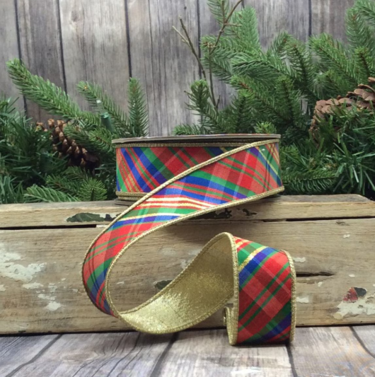 Dupion Diagonal Plaid Red, Green, Blue Ribbon 1.5"X10yd