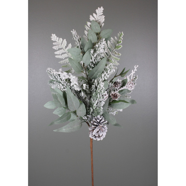 Snowy Natural Flocked Pine With Cone Spray