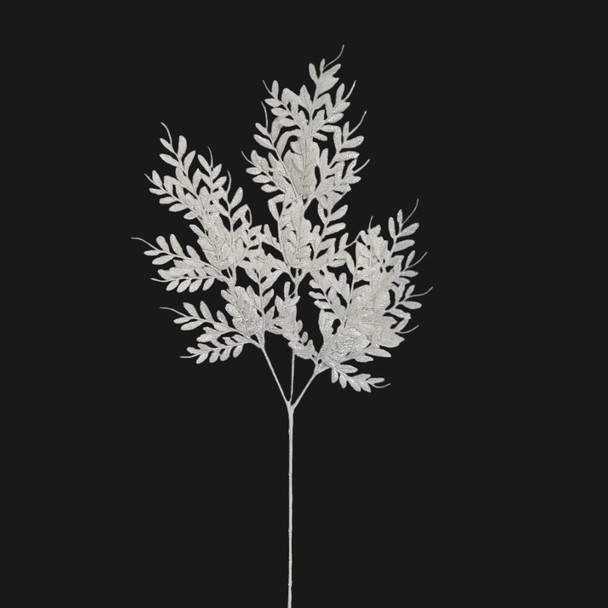 Glittered Boxwood Leaf Spray White 29"