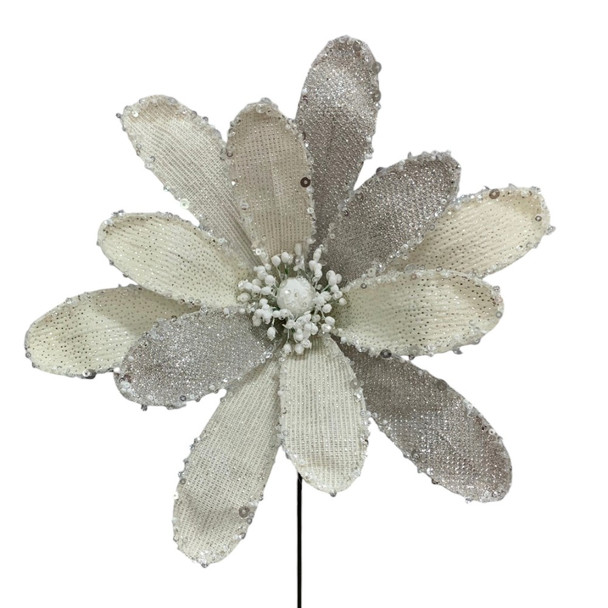 Glittered Magnolia Stem Plat Cream 12"