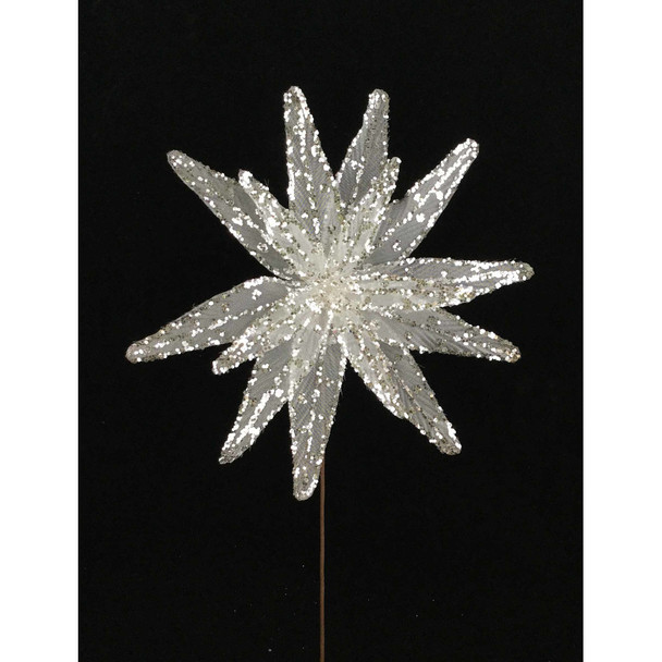 Sequins And Sheer Poinsettia Stem White 15"