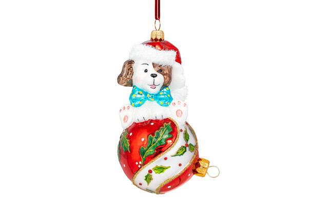 Huras family Pup ' N ' Bauble European Blown Ornament