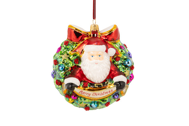 Huras Family Santa Has Arrived Wreath ( Merry Christmas ) European Blown Ornament