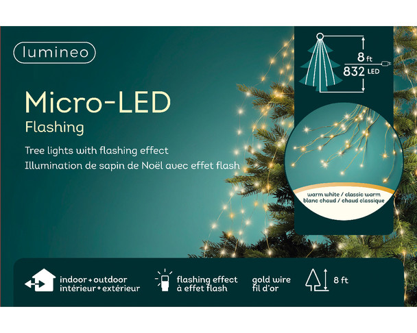 Micro LED Warm White and Classic Warm White Tree Bunch 832 Light Set 7.94 ft. with Gold Wire