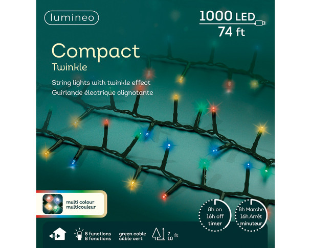 LED Multi 1000 Count Lights 74ft. Compact Light Set with Green Wire