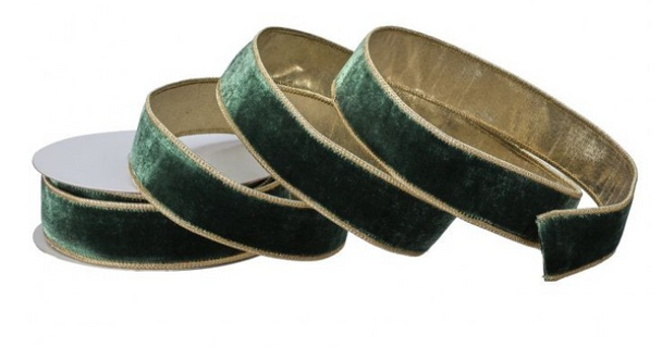 Green Premium Velvet w/Gold Edge 1.5"X10YD