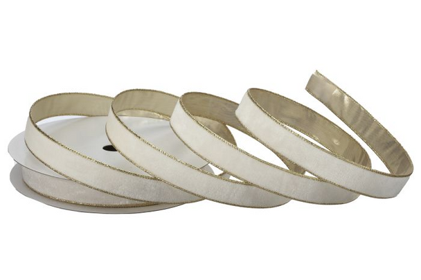 Ivory Velvet With Metallic Edge 1" X 20yd. Wired Ribbon