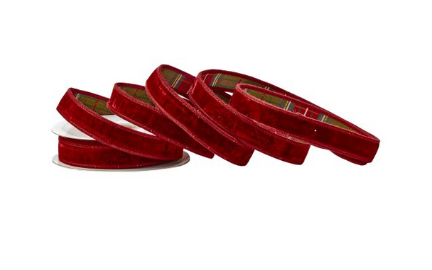 Dark Red Velvet w/McKenzie Green Plaid Ribbon 1"X10yd