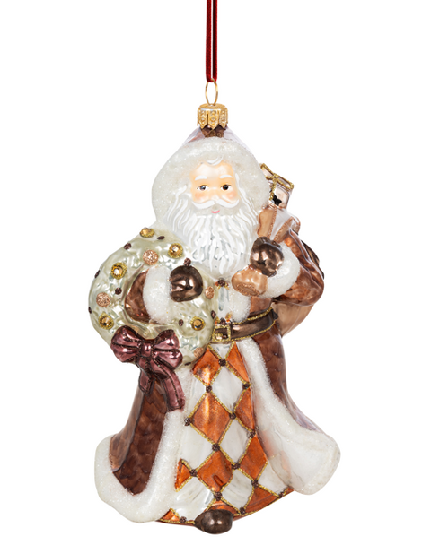 Huras Family Pantone Mocha Mousse Holiday Cheer Santa European Blown Ornament