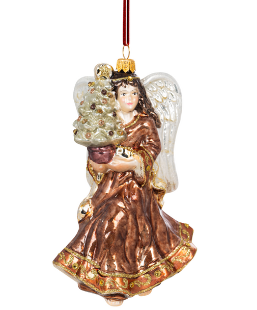 Huras Family Pantone Mocha Mousse Angel European Blown Ornament