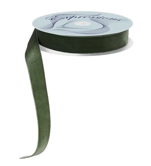 Sage Green Woven Velvet Unwired Ribbon 7/8" X 10yd