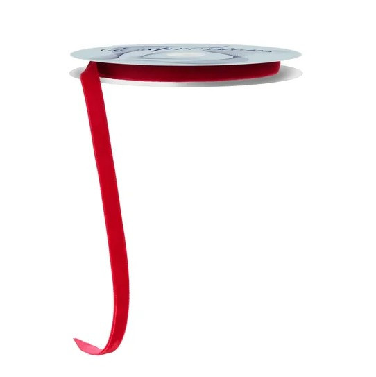 Cranberry Woven Velvet Unwired Ribbon 3/8" X 10yd