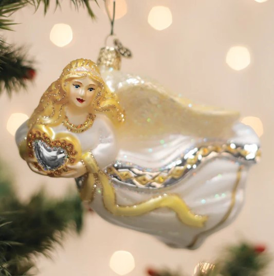 Old World Angel With Heart Glass Christmas Ornament