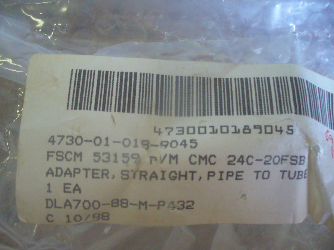 CUSTOM Adapter Straight Pipe To Tube FSCM 53159 P/N CMC424C20FSB NSN