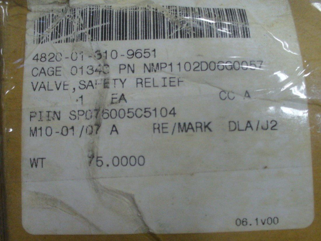 LONERGAN Safety Relief Valve P/N NMP1102D06G0057 SIZE 21/2"x 3" Model