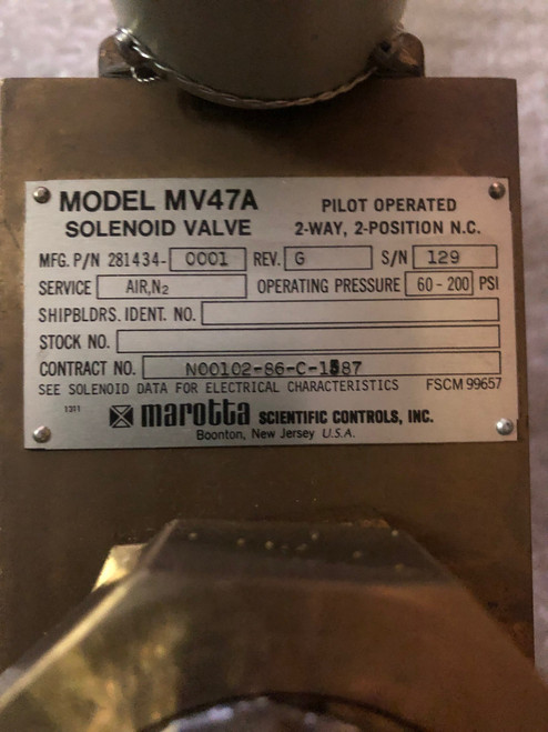 MAROTTA VALVE,SOLENOID P/N 281434-0001