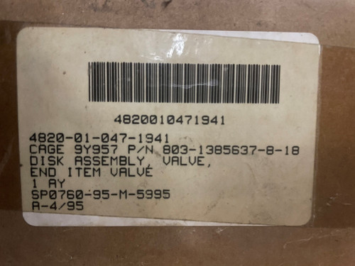 DISK ASSEMBLY,VALVE P/N 803-1385637-8-18