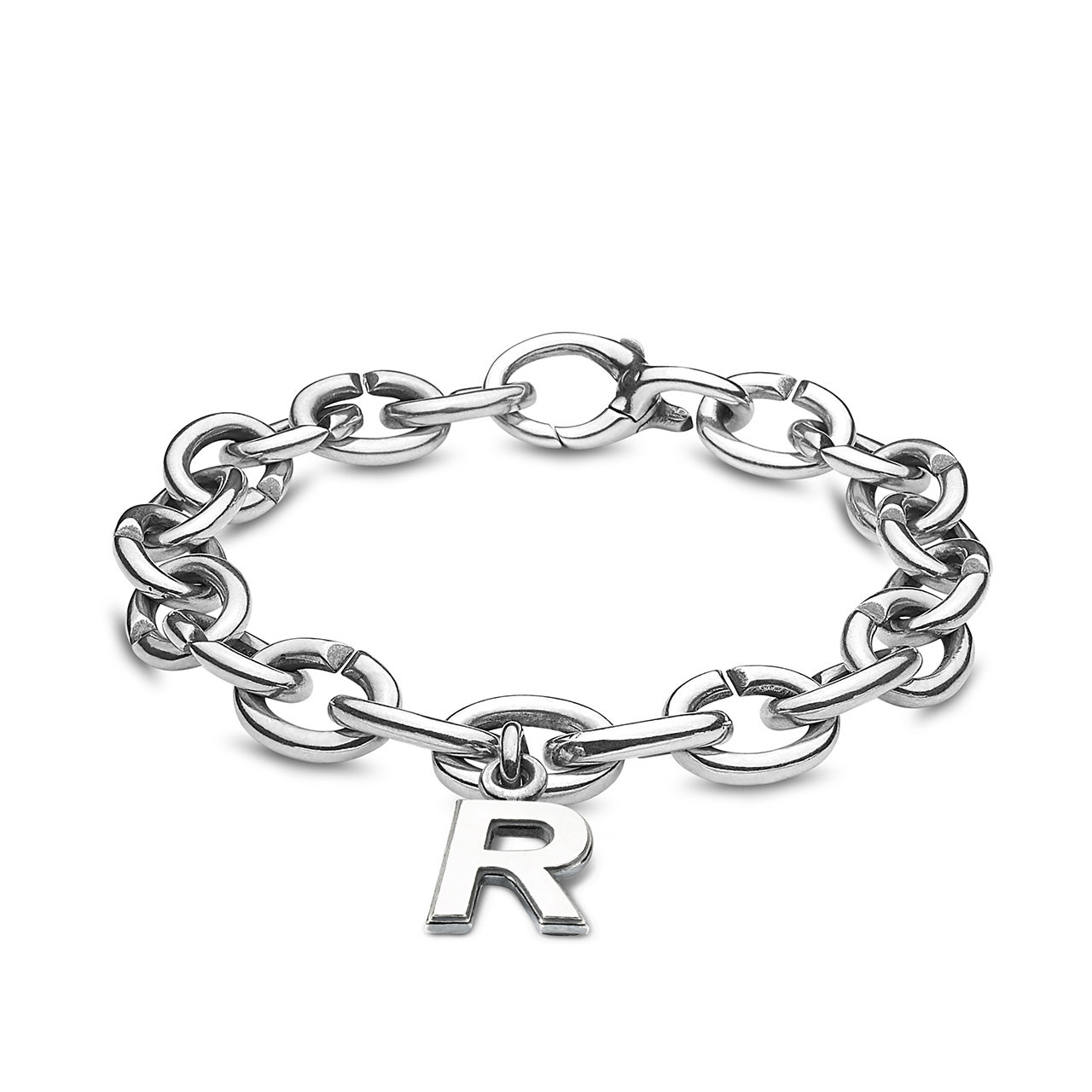 Silver Bangle with Letter R Charm