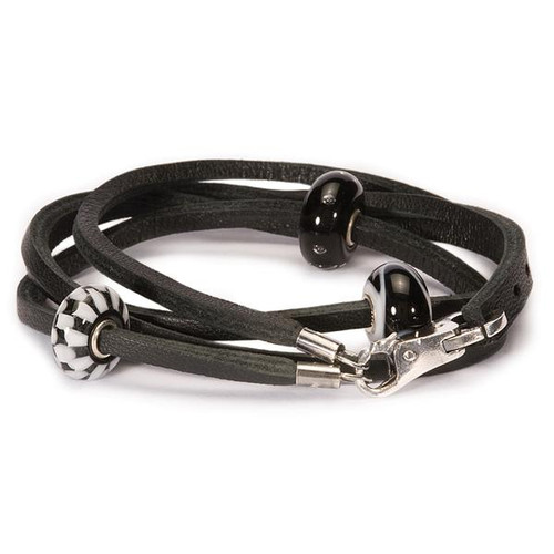 Trollbeads Bracelet, Black Leather, with Trollbeads glass beads.