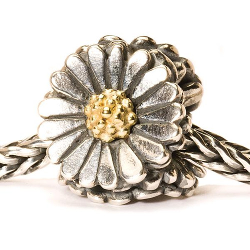 Trollbeads Silver and Gold Charm Daisy on Troll Bracelet