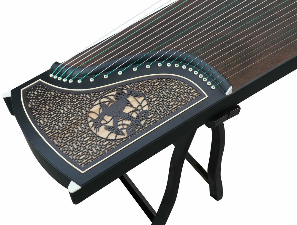 Professional Level Lotus & Water Birds Carved Guzheng Instrument Chinese Zither Harp