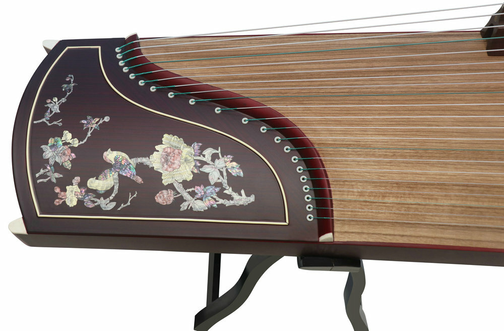 Professional Level Bird & Flower Shell Carved Guzheng Instrument Chinese Zither