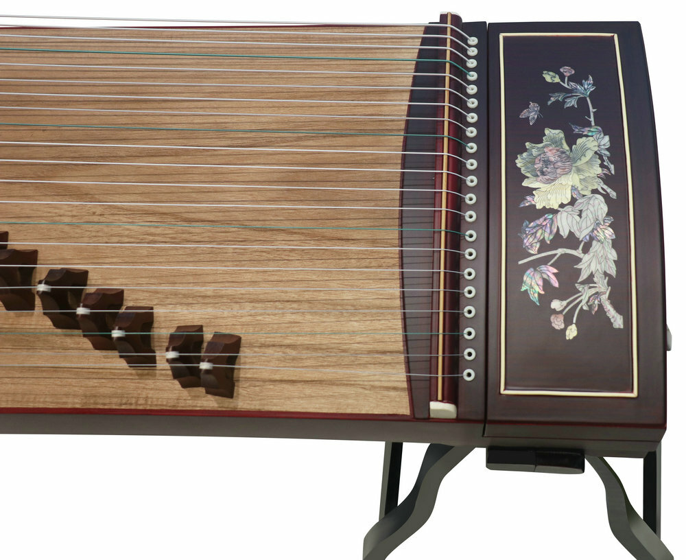 Professional Level Bird & Flower Shell Carved Guzheng Instrument Chinese Zither