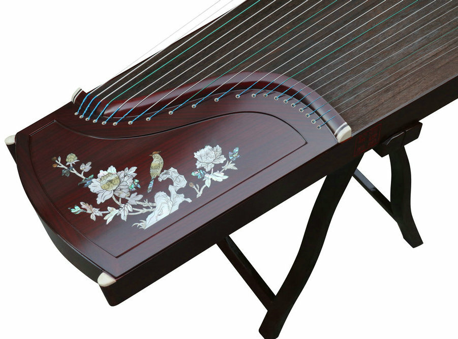 Professional Level Bird & Flower Shell Carved Guzheng Chinese Zither Harp