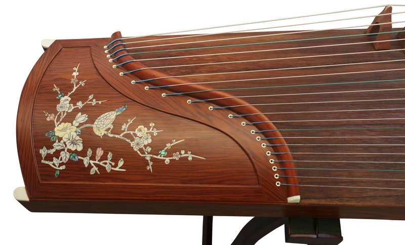 Professional Level Bird & Flower Shell Carved Guzheng Instrument Chinese Koto