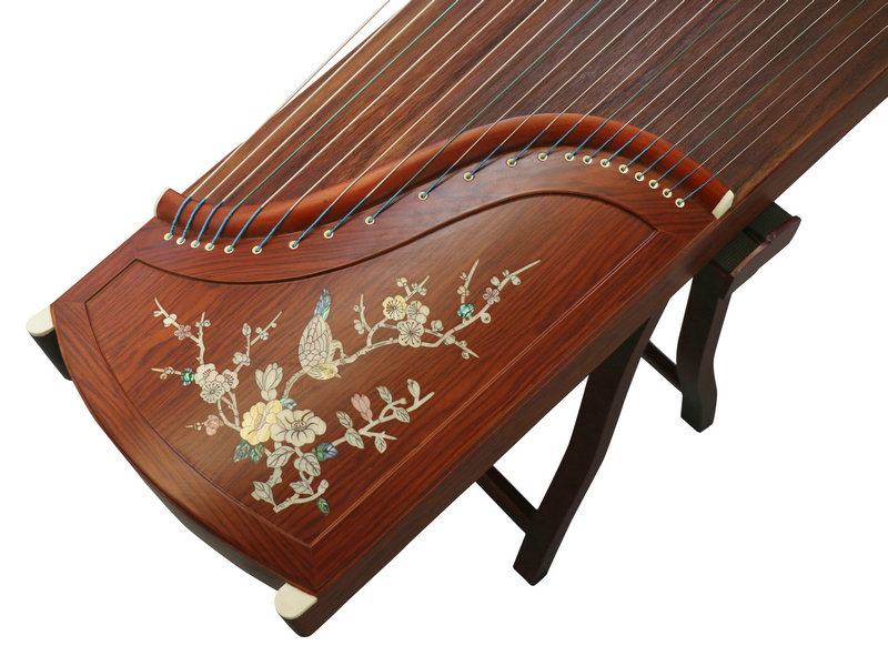 Professional Level Bird & Flower Shell Carved Guzheng Instrument Chinese Koto