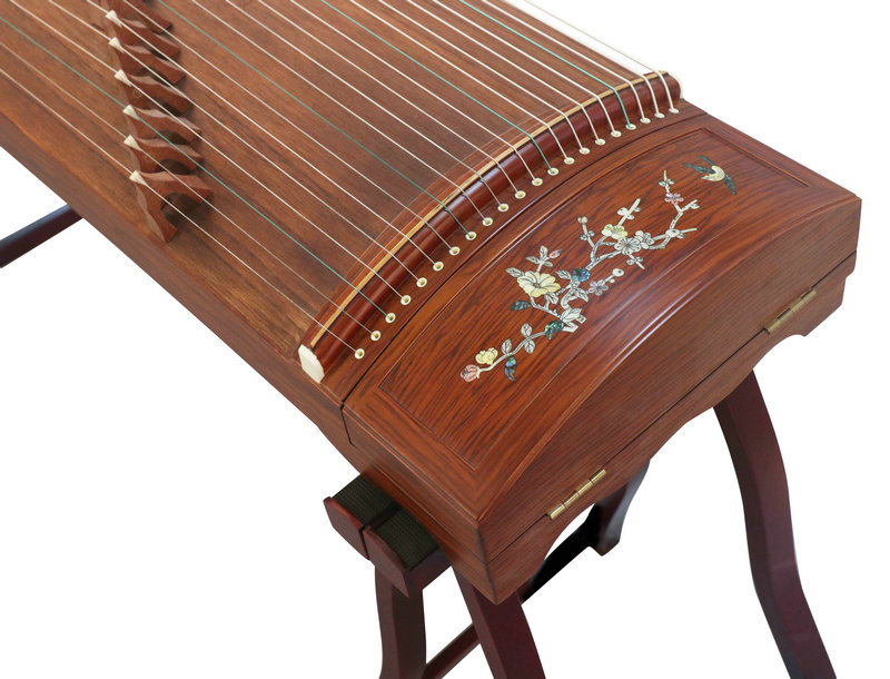 Professional Level Bird & Flower Shell Carved Guzheng Instrument Chinese Koto