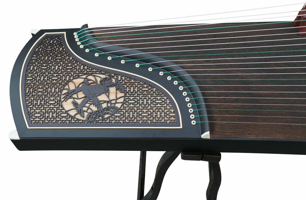 Professional Level Lotus & Water Birds Carved Guzheng Instrument Chinese Zither Harp