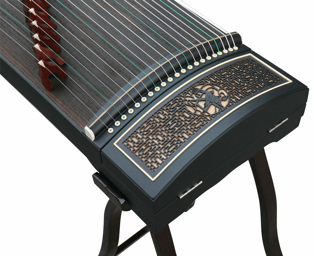 Professional Level Lotus & Water Birds Carved Guzheng Instrument Chinese Zither Harp