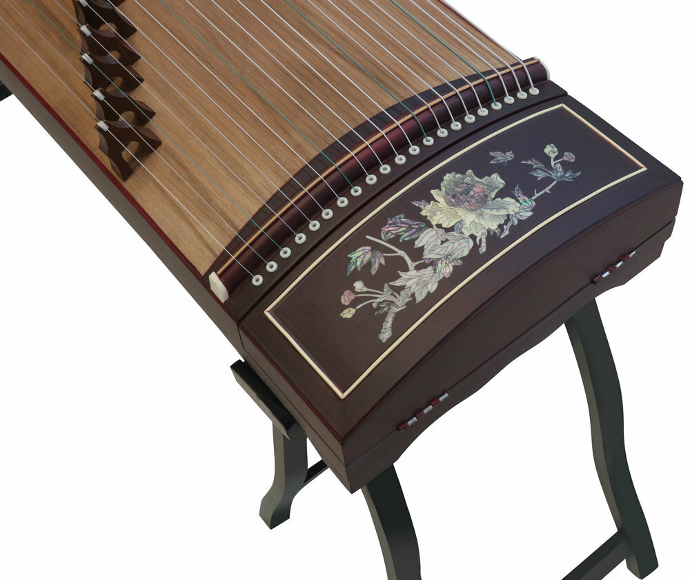 Professional Level Bird & Flower Shell Carved Guzheng Instrument Chinese Zither