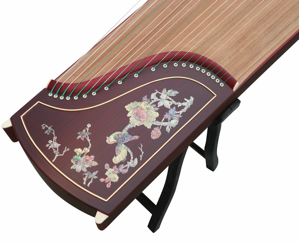 Professional Level Bird & Flower Shell Carved Guzheng Instrument Chinese Zither