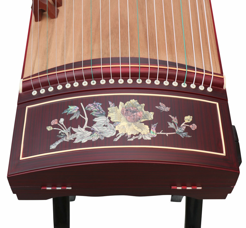 iProfessional Level Bird & Flower Shell Carved Guzheng Instrument Chinese Zither