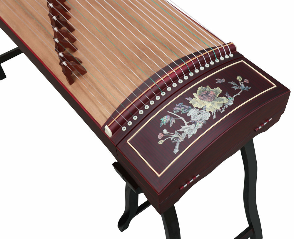 Professional Level Bird & Flower Shell Carved Guzheng Instrument Chinese Zither