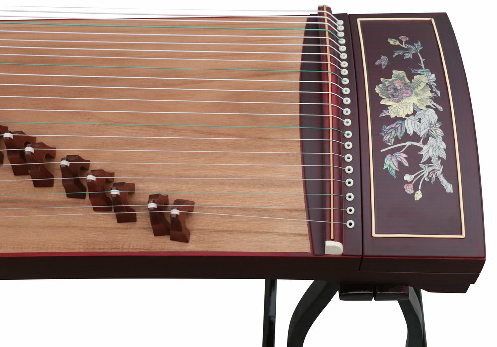 Professional Level Bird & Flower Shell Carved Guzheng Instrument Chinese Zither