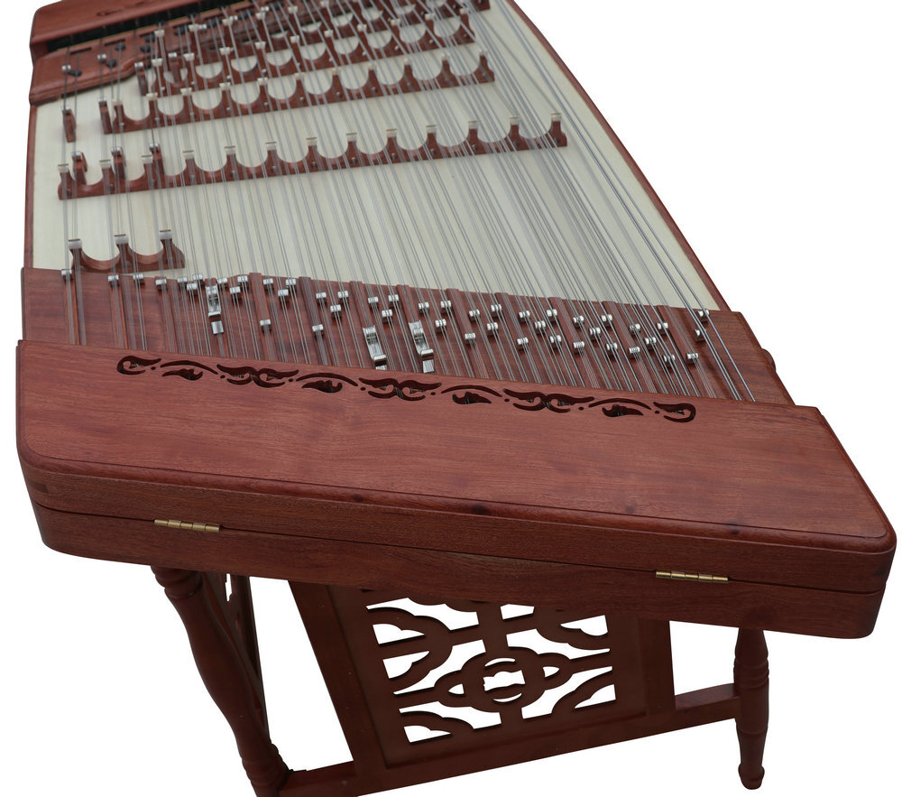 Buy Concert Grade Rosy Sandalwood Plain Surface Yangqin Instrument Chinese Hammered Dulcimer G402 Type Upside Sound Output with Accessories G402 上发音扬琴