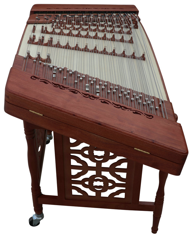 Buy Concert Grade Rosy Sandalwood Plain Surface Yangqin Instrument Chinese Hammered Dulcimer G402 Type Upside Sound Output with Accessories G402 上发音扬琴