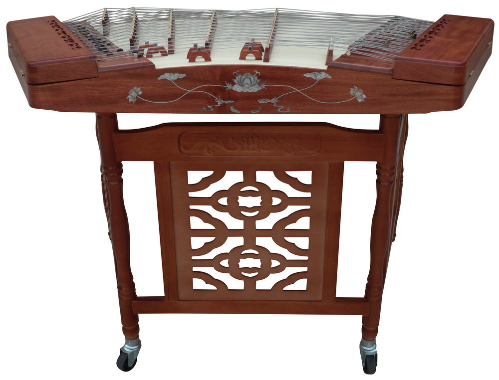 Buy Concert Grade Rosy Sandalwood Plain Surface Yangqin Instrument Chinese Hammered Dulcimer G402 Type Upside Sound Output with Accessories G402 上发音扬琴