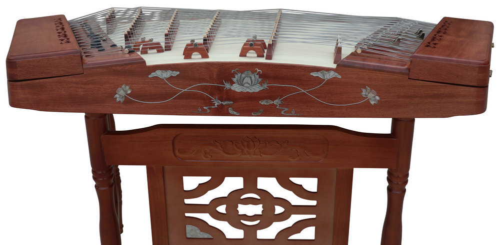 Buy Concert Grade Rosy Sandalwood Plain Surface Yangqin Instrument Chinese Hammered Dulcimer G402 Type Upside Sound Output with Accessories G402 上发音扬琴