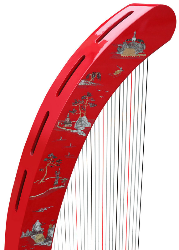 Buy Professional Konghou Instrument Ancient Chinese Harp 23 Strings with Pictures of Mountains & Trees 箜篌