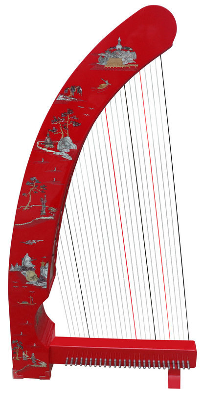 Buy Professional Konghou Instrument Ancient Chinese Harp 23 Strings with Pictures of Mountains & Trees 箜篌