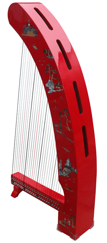 Buy Professional Konghou Instrument Ancient Chinese Harp 23 Strings with Pictures of Mountains & Trees 箜篌