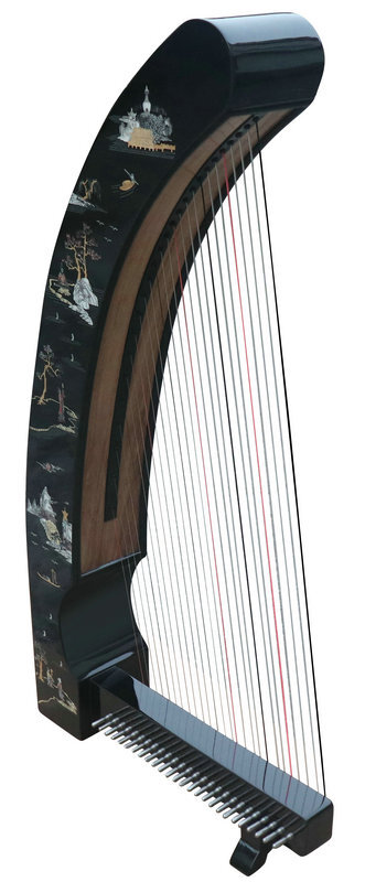 Buy Professional Konghou Instrument Ancient Chinese Zither 23 Strings with Pictures of Mountains & Trees 箜篌