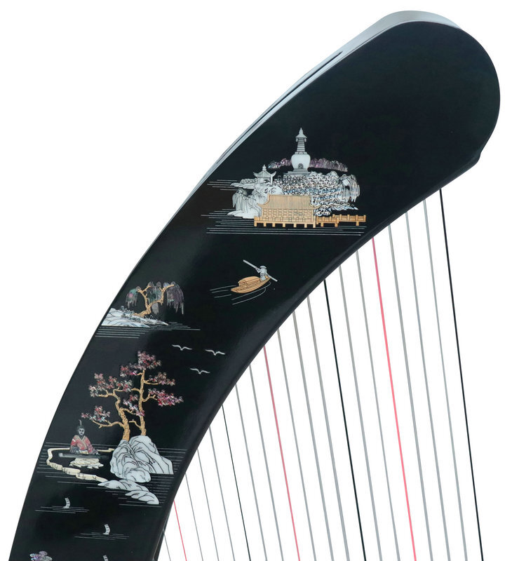 Buy Professional Konghou Instrument Ancient Chinese Zither 23 Strings with Pictures of Mountains & Trees 箜篌