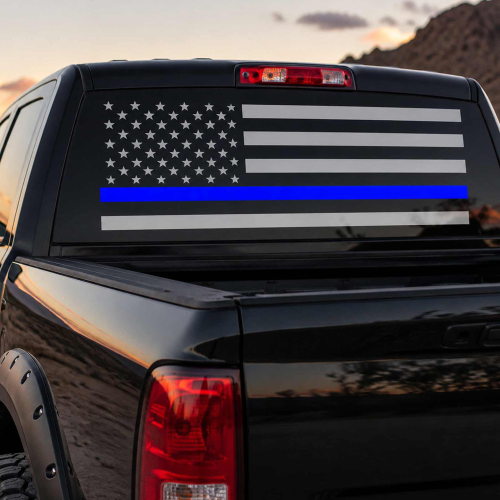 Police Officer Thin Blue Line American Flag Decal Set