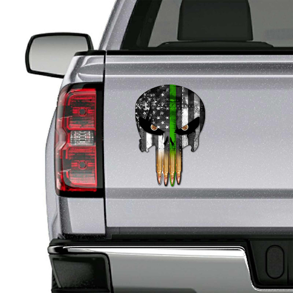 Military Green Line Flag Punisher Skull Bullet Teeth Decal