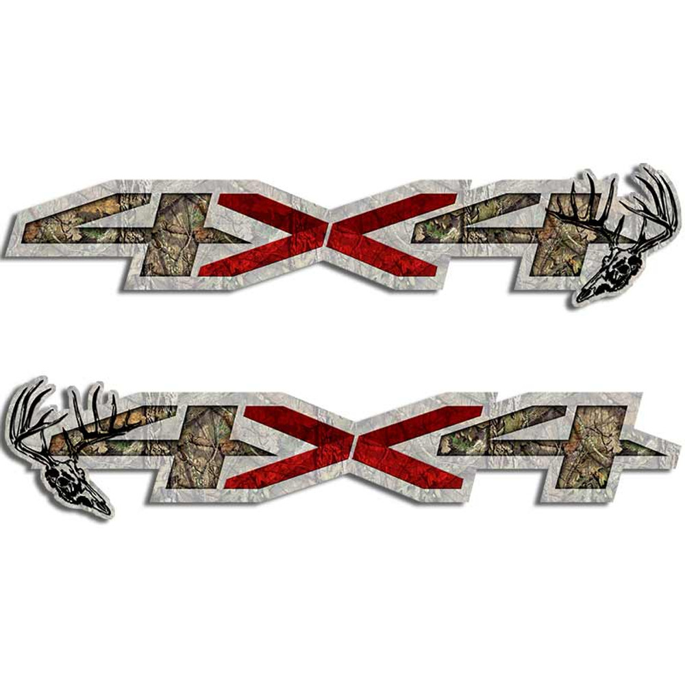 Camouflage Silverado 4x4 Red X Deer Skull Decal Set